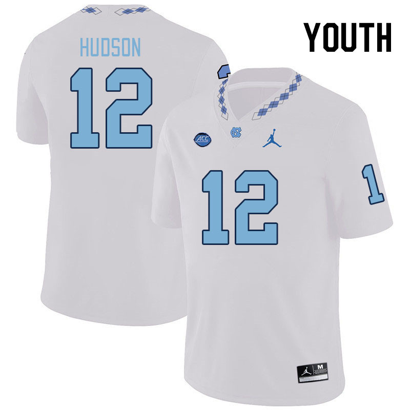 Youth #12 Tad Hudson North Carolina Tar Heels College Football Jerseys Stitched-White - Click Image to Close